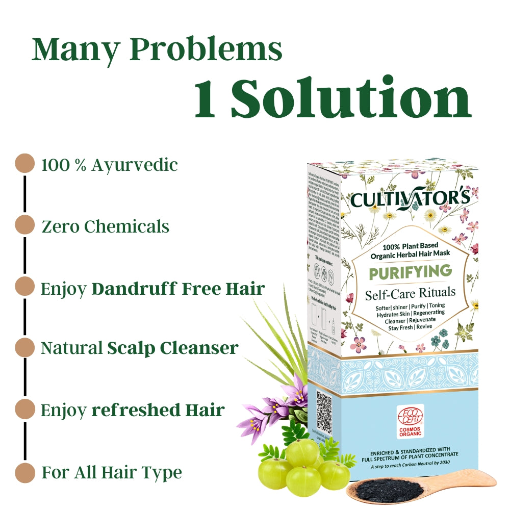 Natural Scalp Cleanser, Removes Dandruff, Make Hair Refresh - Cultivator's 100% Organic Purifying Hair Mask